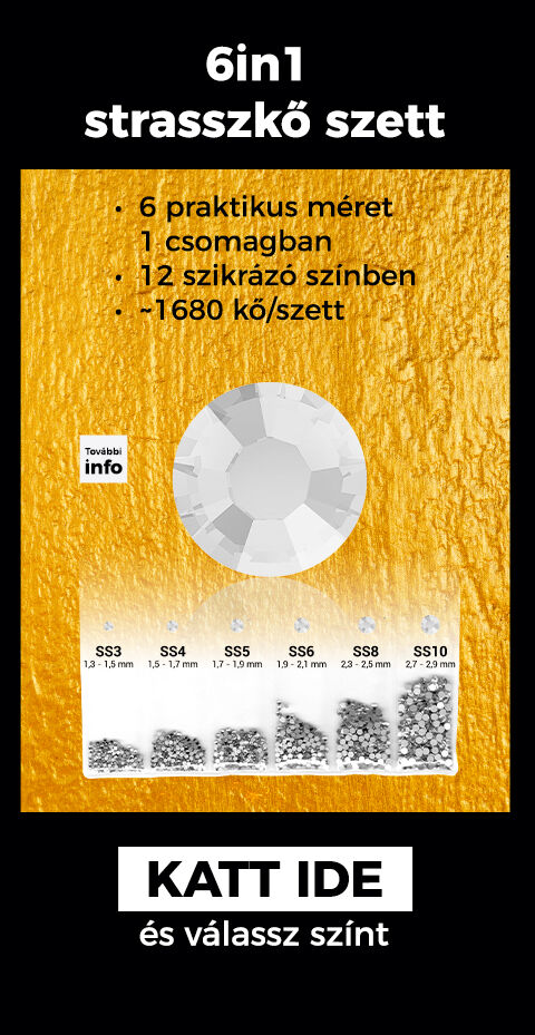6in1 Strasszkő szett - 6 praktikus méret 1 csomagban - 12 szikrázó színben - ~1680 kő/szett
