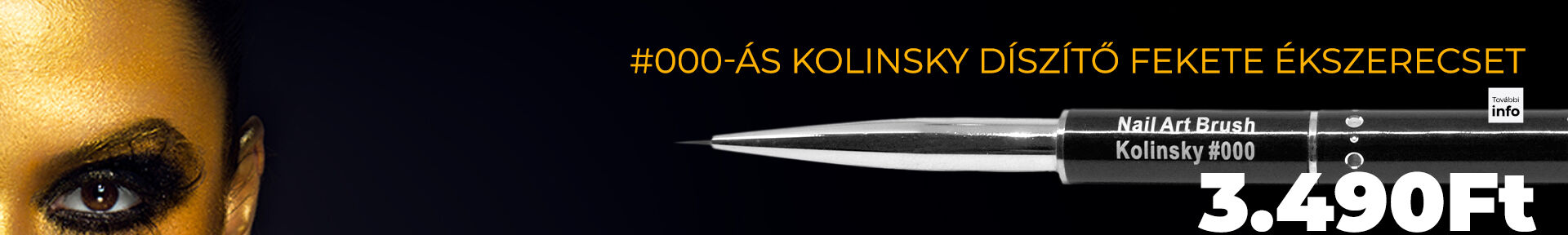#000-ás Kolinsky díszítő fekete ékszerecset Vékony és apró minták megfestéséhez, kontúrozáshoz.
