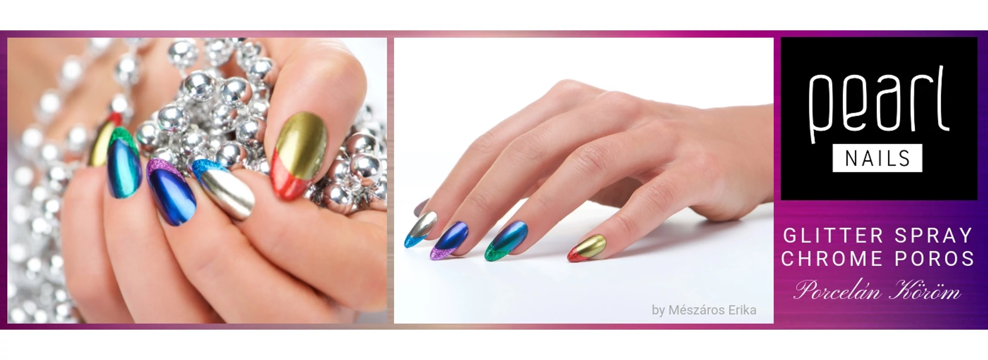 Chrome poros, GLITTER spray-s Szilveszteri köröm - Step by Step