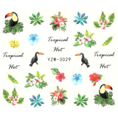Vizes körömmatrica YZW-3029 nyári, trópusi madár