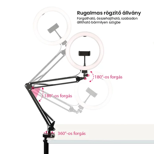 PULUZ LED körlámpa / szelfi lámpa telefontartóval