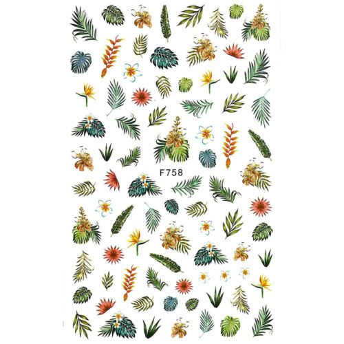 Trópusi növény-és levélmintákkal körömmatrica F758 | Pearl Nails 